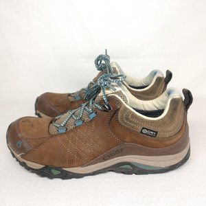 OBOZ Women's 7.5 Brown Leather Hiking Lace Up Shoes Waterproof Sapphire Low